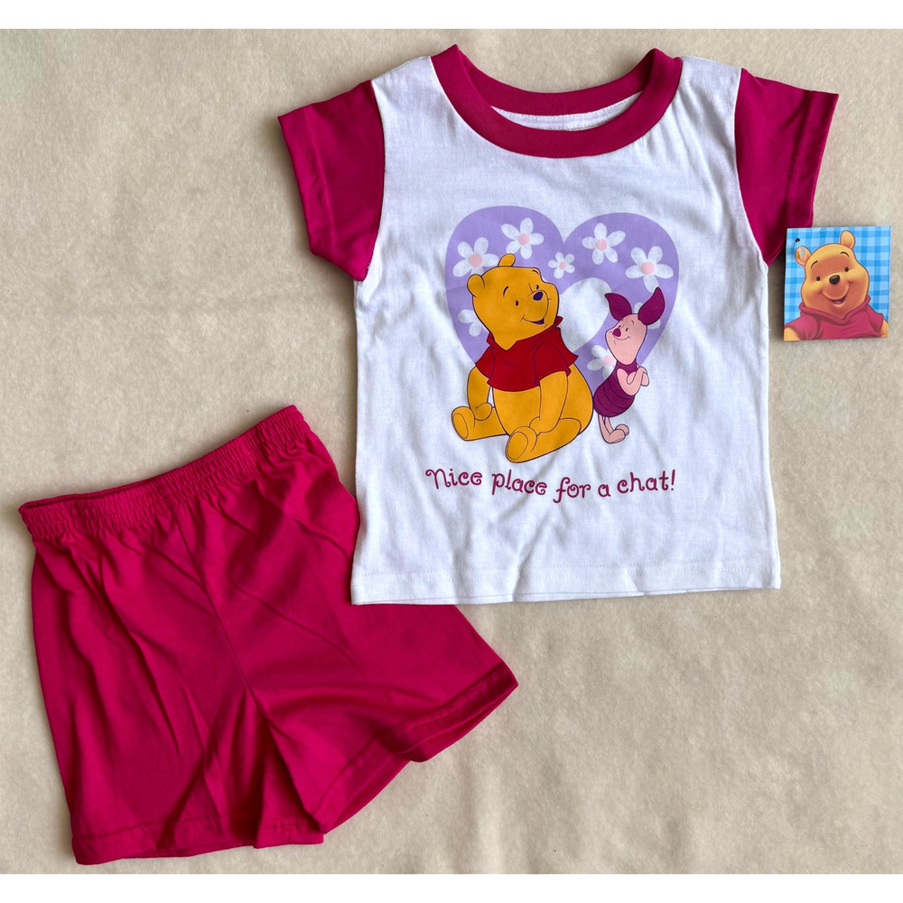 Vintage 90s Disney Pooh Shorts Set Girls Size 4T Piglet Nice Place For A Chat
